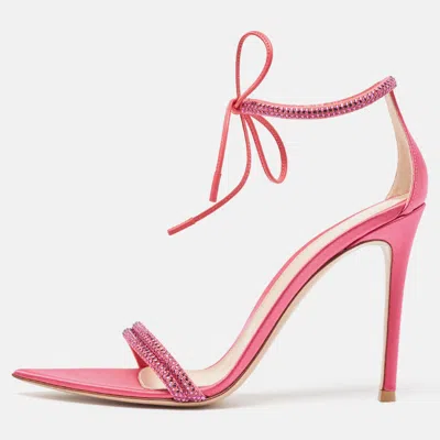 Pre-owned Gianvito Rossi Pink Satin Embellished Montecarlo Sandals Size 39