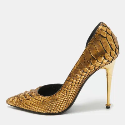 Pre-owned Tom Ford Gold Python D'orsay Pumps Size 36.5