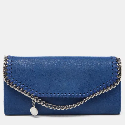Pre-owned Stella Mccartney Blue Shimmer Faux Suede Falabella Flap Wallet