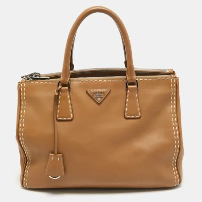 Pre-owned Prada Brown Leather Wild Stitch Double Zip Tote