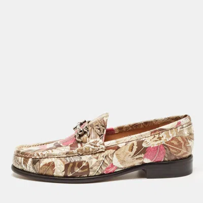 Pre-owned Ferragamo Multicolor Flower Printed Leather Bit Slip On Loafers Size 40.5