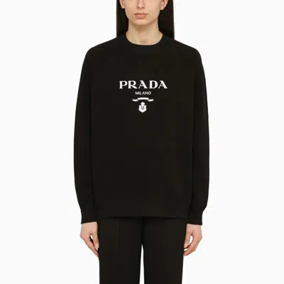 【関税&送料込】Prada Black Cotton Blend Sweatshirt Logo cotton-blend sweatshirt in black - Prada | Mytheresa