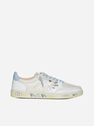 Premiata Clay Leather Trainers In White,beige,light Blue