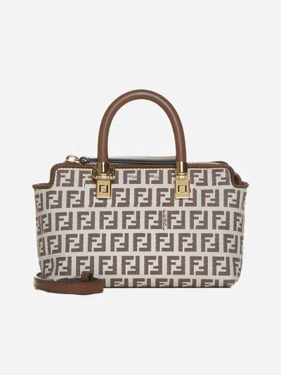 Fendi By The Way Mini Ff Jacquard Bag In Gianduia,cream