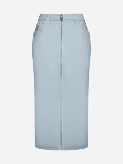 Fendi Straight Midi Skirt In Denim In Pale Blue