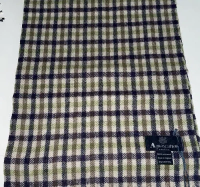 Pre-owned Aquascutum Green Original House Check Scarf Brand With Tags Lambswool In Neutral