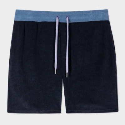 Paul Smith Towelling Lounge Colour-block Terry Drawstring Shorts In Blue