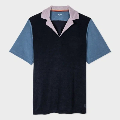 Paul Smith Towelling Lounge Colour-block Terry Polo Shirt In Inky Blue