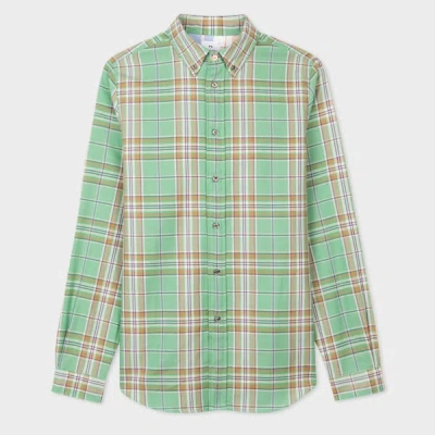 Ps By Paul Smith Green Tailored-fit Check Long-sleeve Shirt In Multi
