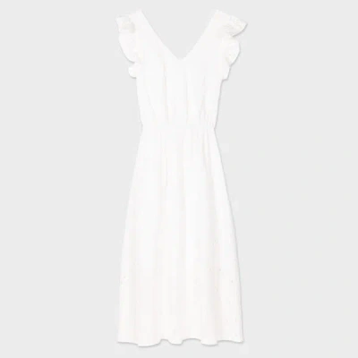 Ps By Paul Smith Embroidery-detail Ruffled Dress In Weiss