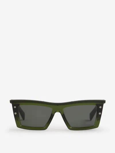 Balmain Rectangular Sunglasses In Green And Gray Lenses