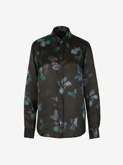 Dries Van Noten Floral Silk Shirt In Verd Fosc