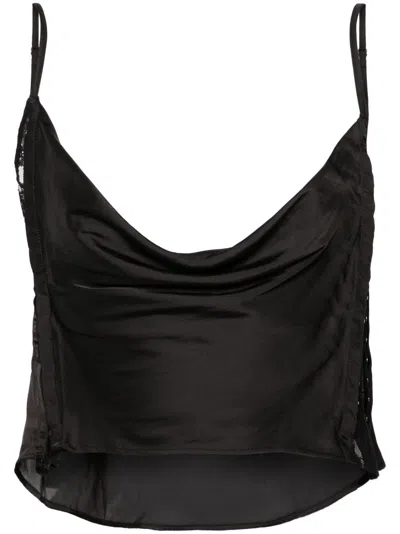 Y/project Draped Jersey Hooks Top W/ Lace Inserts In Black