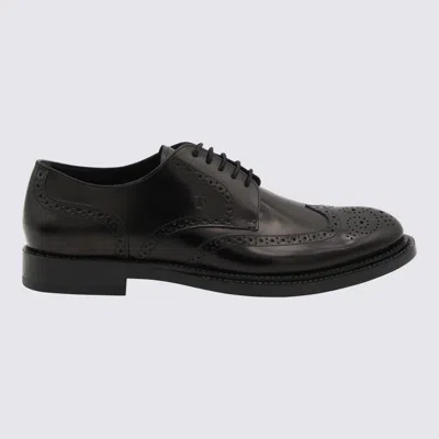 Tod's Black Leather Oxford Shoes In White