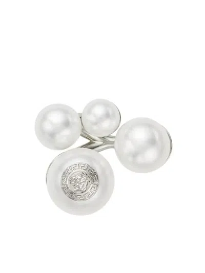 Versace Ring Metal With Pearl Accessories In Grey
