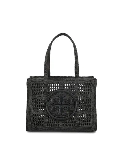 Tory Burch Ella Logo Embroidered Crochet Tote Bag In Black