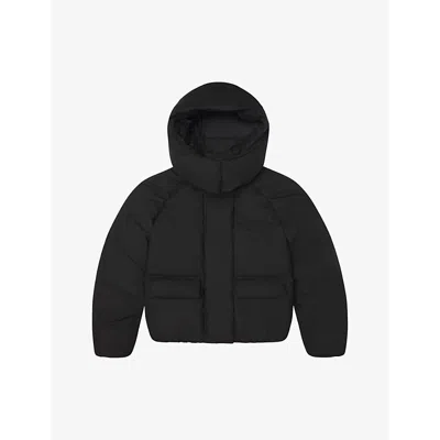 Khy Womens Black Padded Oversized Boxy-fit Shell Hooded Puffer Jacket