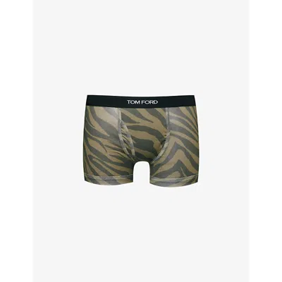 Tom Ford Mens Dark Olive Logo-waistband Stretch-cotton Boxers