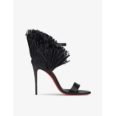 Christian Louboutin Womens Black Loubigirl Raffia 100 Leather Heeled Sandals