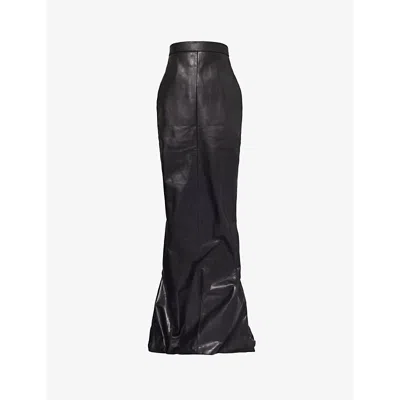 Rick Owens Womens Black Pillar High-rise Slim-fit Leather Maxi Skirt