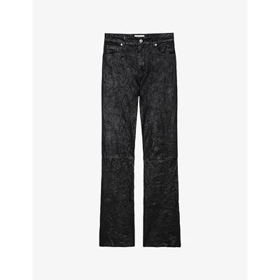 Zadig & Voltaire Zadig&voltaire Womens Noir Evy Crinkled High-rise Leather Trousers