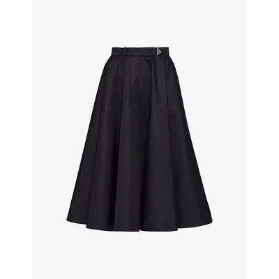 Prada Womens Black Re-nylon Logo-plaque High-rise Pleated Skirt
