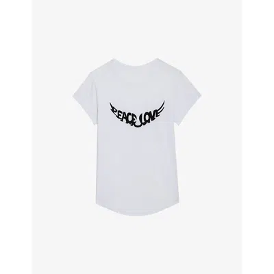 Zadig & Voltaire Zadig&voltaire Womens Blanc 'peace Love'-wings Organic-cotton T-shirt