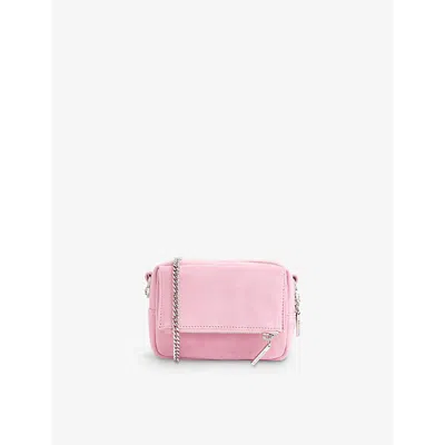 Whistles Womens Pale Pink Bibi Chain-strap Suede Mini Shoulder Bag