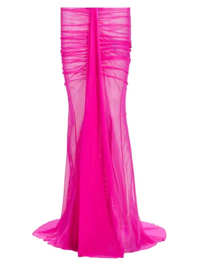 Laquan Smith Ruched One-shoulder Midi Dress In Fuschia