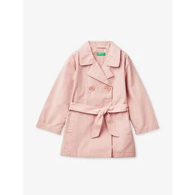 Benetton Girls Pale Pink Kids Double-breasted Belted Cotton Trench Coat 18 Months-6 Years