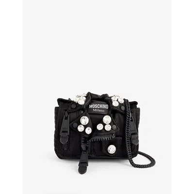 Moschino Biker Cross Body Bag In Fantasy Print Black