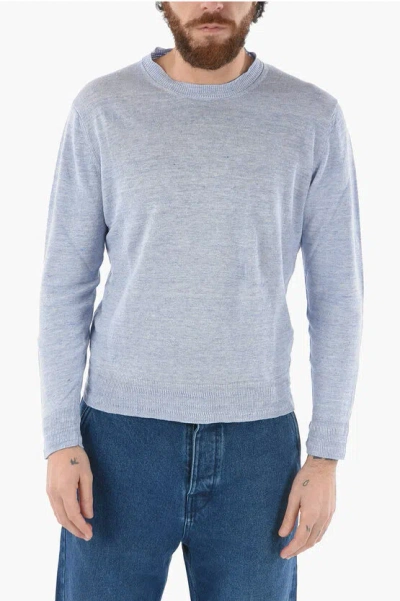 Altea Lightweight Linen Solid Colour Crew-neck Jumper In Blue