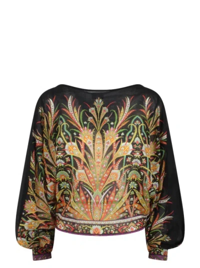 Etro Printed Cotton Blouse In Black