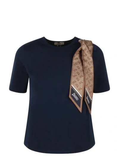 Herno Superfine Cotton Stretch T-shirt With Scarf In Blue
