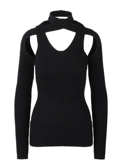 Atomo Factory Twisted Neck Rib Sweater In Black