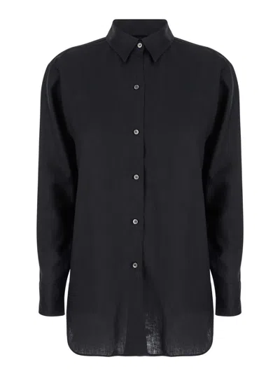 Plain Camicia Over Lino In Black