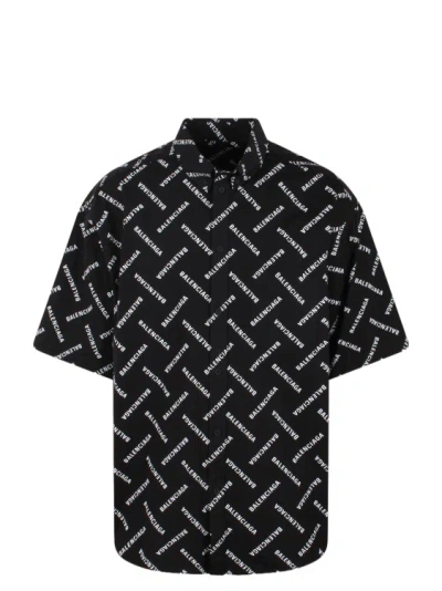 Balenciaga Mini Allover Logo Shirt In Black