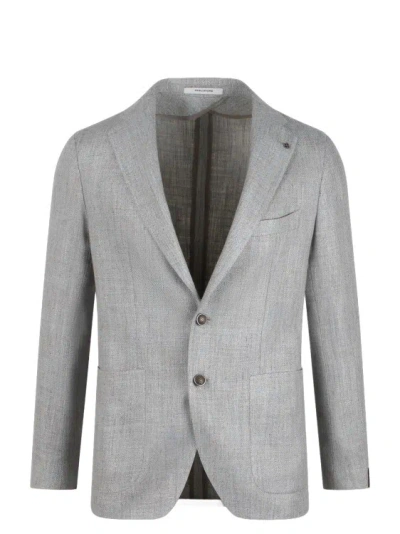 Tagliatore Silk Linen Single Breasted Blazer In Grey