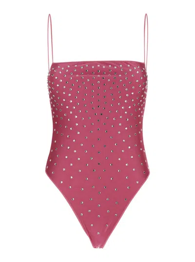 Oseree 'gem Maillot' Pink One-piece Swimsuit With Rhinestone In Stretch Polyamide Woman