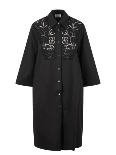 P.a.r.o.s.h Canyox Lace Embroidery Shirt Dress In Black