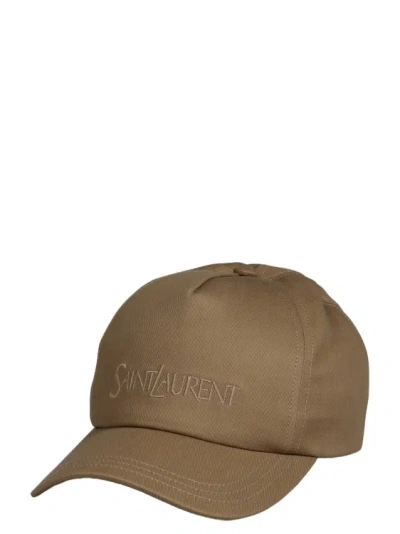 Saint Laurent Cotton Baseball Cap In Brown