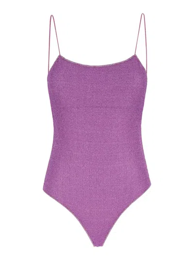Oseree 'lumière Maillot' Violet Swimsuit With Open Back In Lurex Woman In Pink