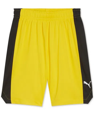 Puma Men's Shot Blocker Colorblocked Logo Shorts In Yellow Sizzle- Black