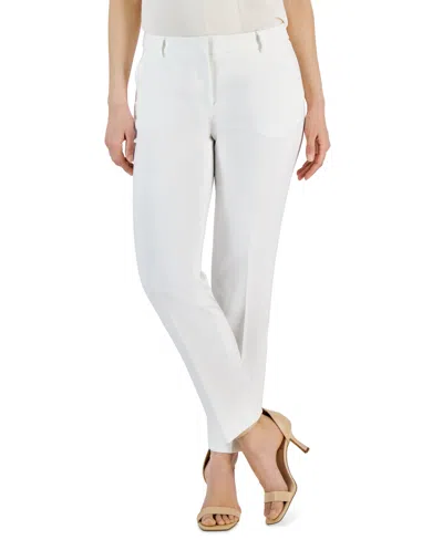 Anne Klein Women's Straight-leg Mid-rise Ankle Pants In Bright Whi