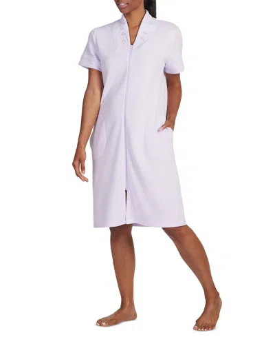 Miss Elaine Women's Short-sleeve Zip-front Robe In Lilac