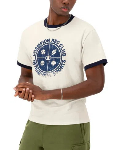 Champion Men's Standard-fit Logo Graphic Ringer T-shirt In Natural