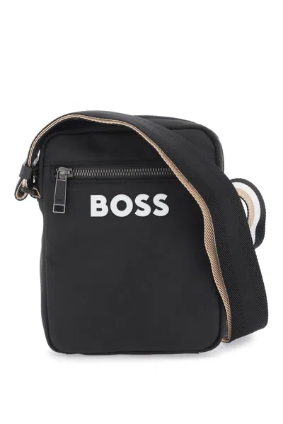 Hugo Boss Shoulder Bag With Rubberized Logo In Black
