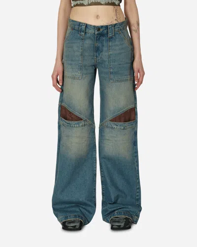 Guess Usa Low Rise Wide Leg Denim Trousers Used Indigo Wash In Multicolor