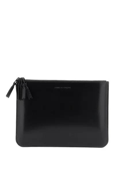Comme Des Garçons Brushed Leather Multi-zip Pouch With In Black