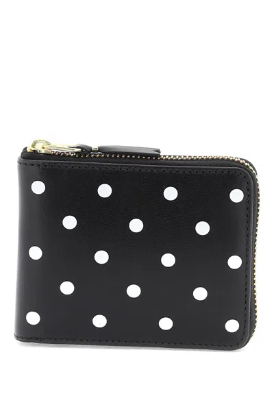 Comme Des Garçons Polka Dot Printed Zip-around Wallet In Black